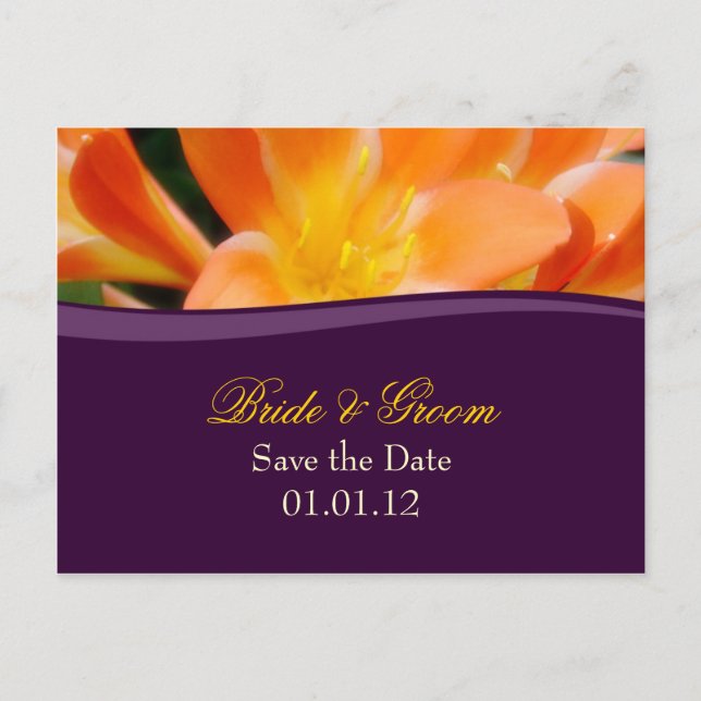 Purple and Orange Save the Date Postcard (Front)