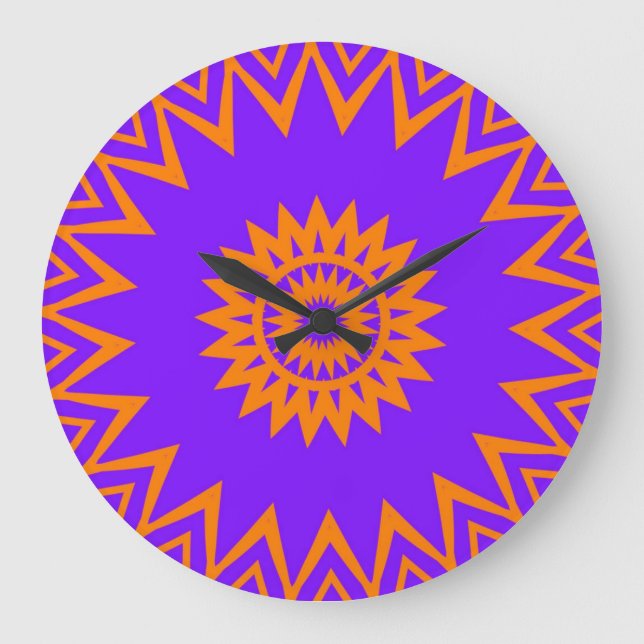 Purple and Orange Sun Rays Large Clock (Front)