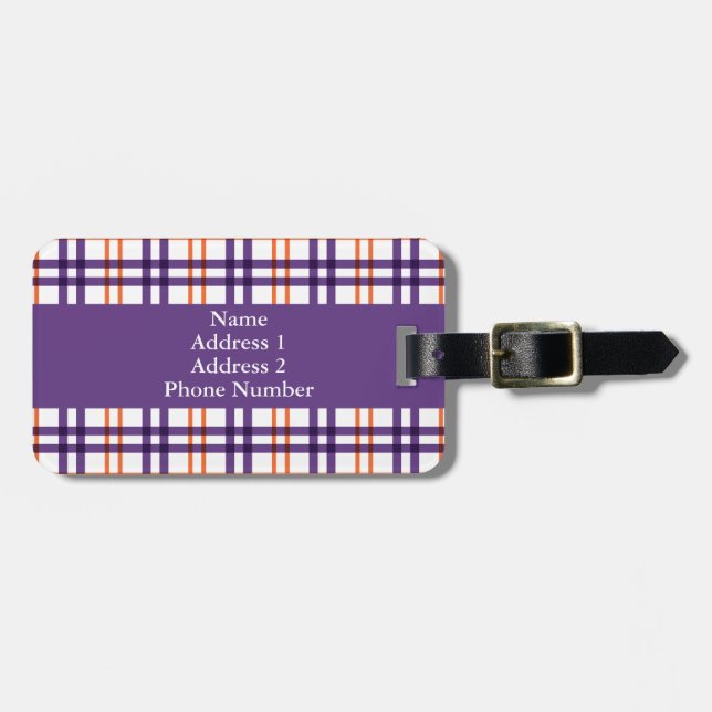 Purple and Orange Tartan Luggage Tag (Front Horizontal)