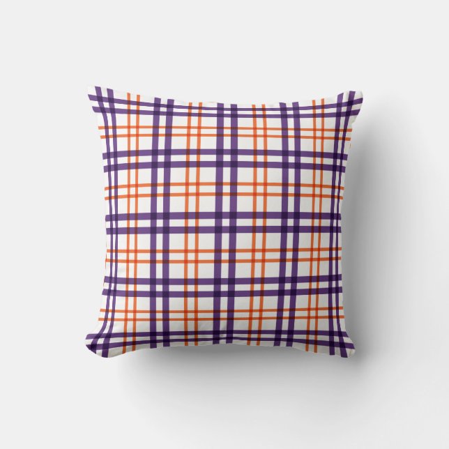 Purple and Orange Tartan   Throw Pillow (Front)