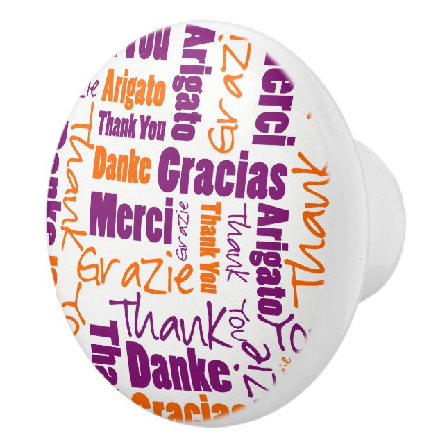Purple and Orange Thank You Word Cloud Ceramic Knob (Right)