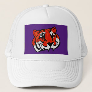 PURPLE AND ORANGE TIGER TRUCKER HAT