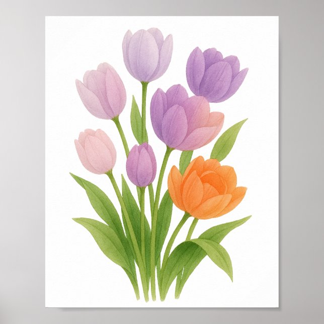 Purple and Orange Tulips Painting Floral Wall Art (Front)