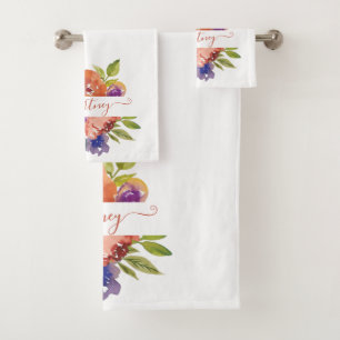 Purple and orange watercolor floral personalized