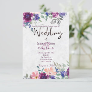 Purple and orange watercolor floral wedding invita invitation