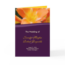 Purple and Orange Wedding Program Card