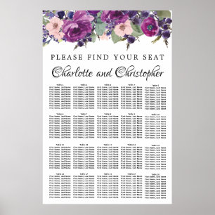Purple and Pink 20-Table Wedding Seating Chart
