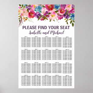Purple and Pink 20-Table Wedding Seating Chart
