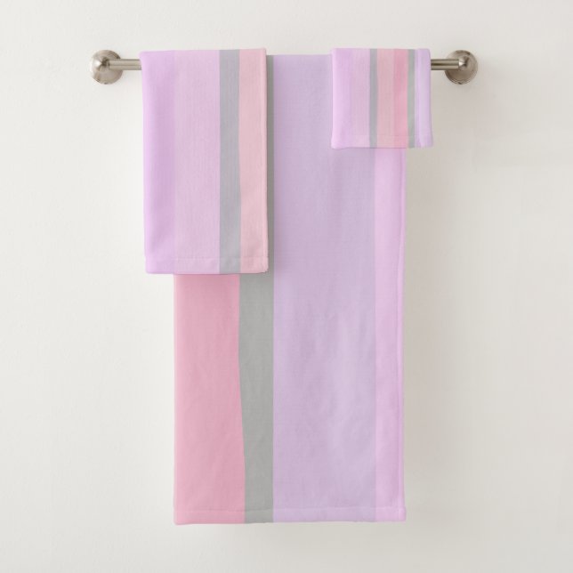 Purple and Pink Abstract Stripes Bath Towel Set (Insitu)
