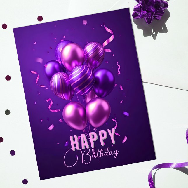 Purple and Pink Balloon Birthday Celebration Postcard (Creator Uploaded)