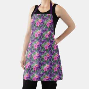 Purple and pink botanical floral pattern  apron