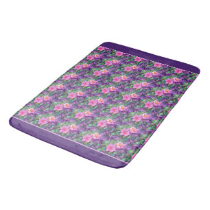 Purple and pink botanical floral pattern  bath mat