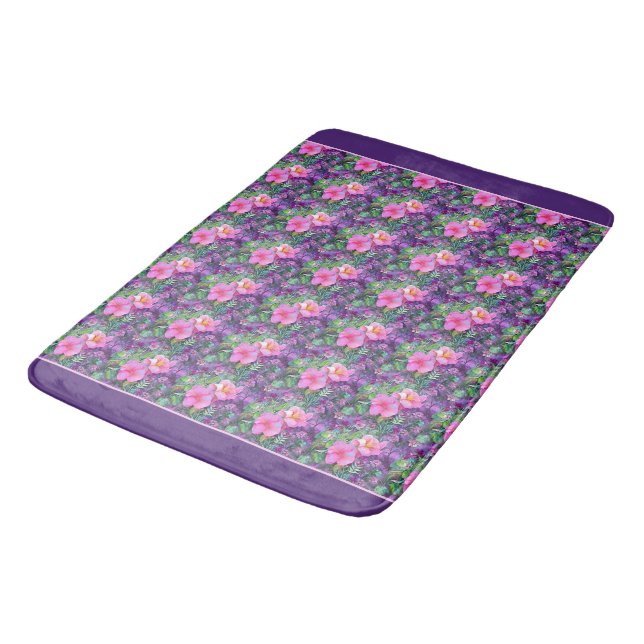 Purple and pink botanical floral pattern  bath mat (Angled)