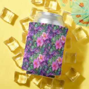 Purple and pink botanical floral pattern  can cooler