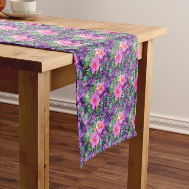 Purple and pink botanical floral pattern  long table runner (In Situ)