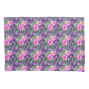 Purple and pink botanical floral pattern pillowcase