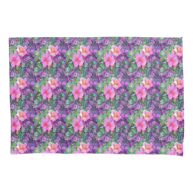 Purple and pink botanical floral pattern pillowcase (Front)