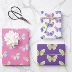 Purple and Pink Butterfly Themed Gift  Wrapping Paper Sheet
