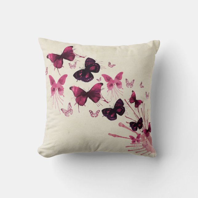 Purple and Pink Butterfly Throw Pillow (Front)