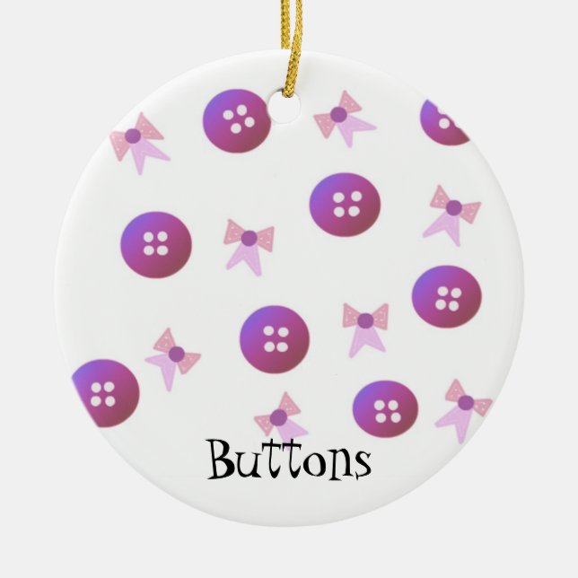 Purple and Pink Buttons and Bows Ceramic Ornament (Front)