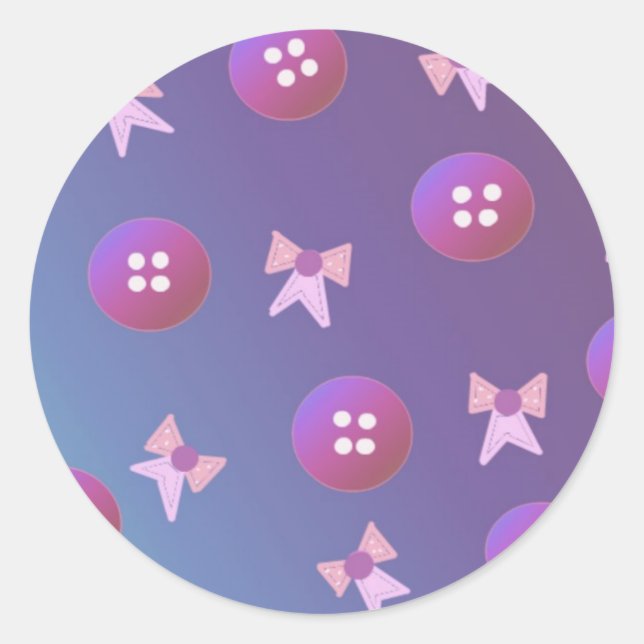 Purple and Pink Buttons and Bows Classic Round Sticker (Front)