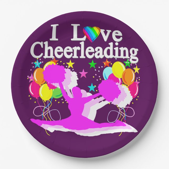 PURPLE AND PINK CHEERLEADING PAPER PLATES (Front)