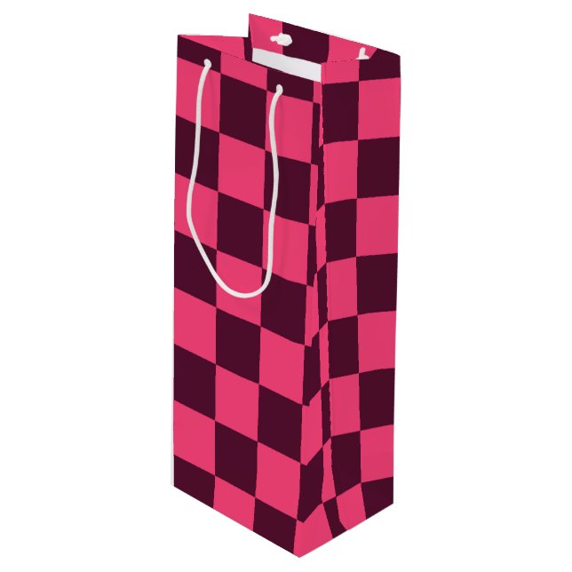 Purple and Pink Chequerboard Wine Gift Bag (Front Angled)