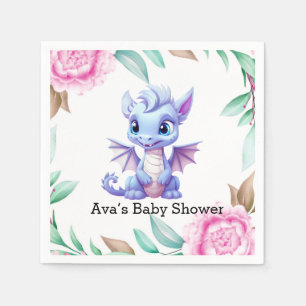 Purple and Pink Dragon Peony Girl Baby Shower Napkin
