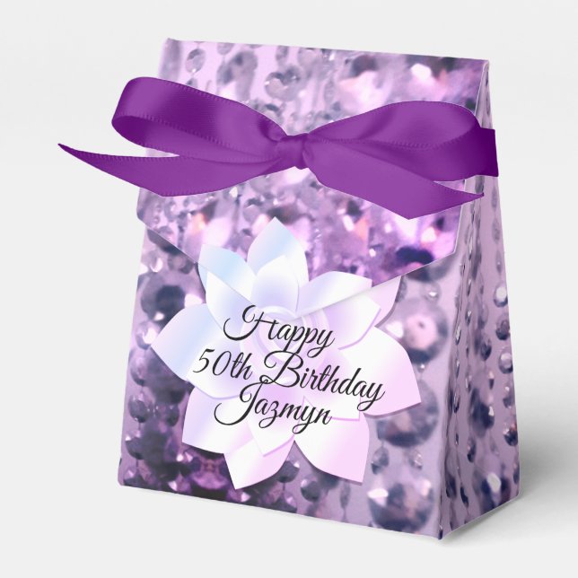 Purple and Pink Elegant  Beaded Birthday Favor Box (Front Side)
