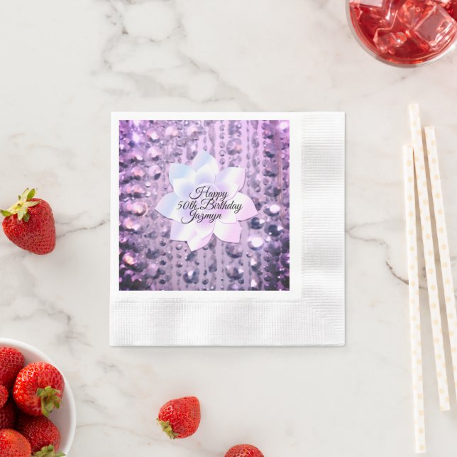 Purple and Pink Elegant Beaded Birthday Napkin (Insitu)