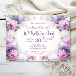 Purple and Pink Floral 30th Birthday Party Invitation
