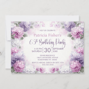 Purple and Pink Floral 65th Birthday Party Invitation
