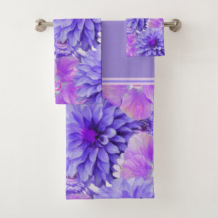Purple and Pink Floral Bath Towel Set