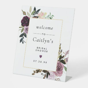 Purple and Pink Floral Bridal Shower Welcome Pedestal Sign