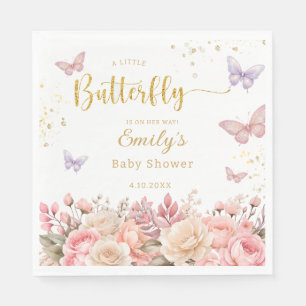 Purple and pink Floral Butterfly Girl Baby Shower Napkin
