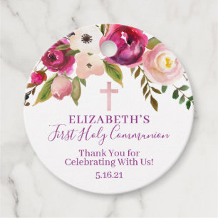 Purple and Pink Floral Communion Favour Tags