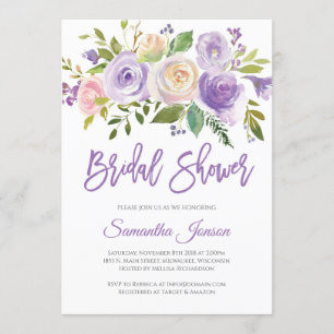 Purple and pink floral rustic bridal shower invitation