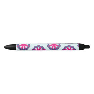 Purple and pink floral shapes illustration  black ink pen