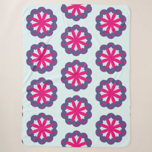 Purple and pink floral shapes illustration sherpa blanket