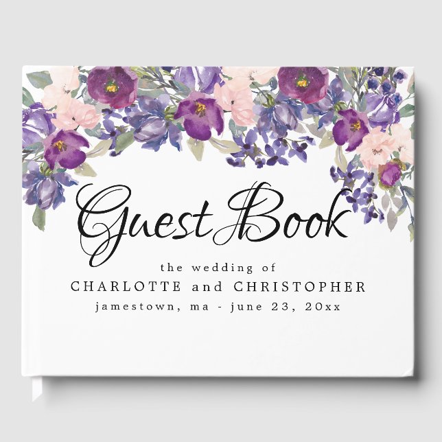 Purple and Pink Floral Wedding Guestbook (Front)