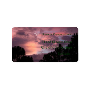 Purple and Pink Florida Sunset over Pine Trees Label
