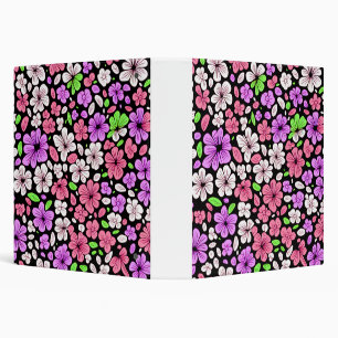Purple and Pink Flowers and Petals Pattern Black Binder