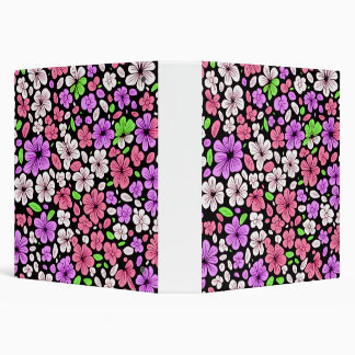 Purple and Pink Flowers and Petals Pattern Black Binder