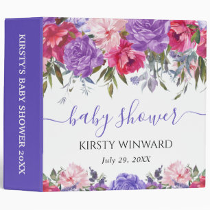 Purple and Pink Flowers Baby Shower Photo Album Binder