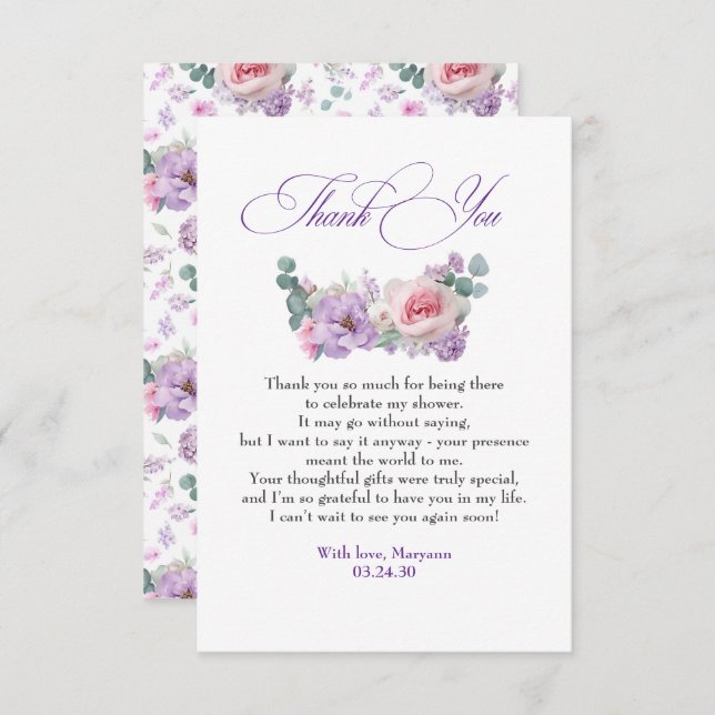 Purple and Pink Flowers Botanical Thank You (Front/Back)