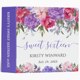 Purple and Pink Flowers Sweet 16 Photo Album Binder