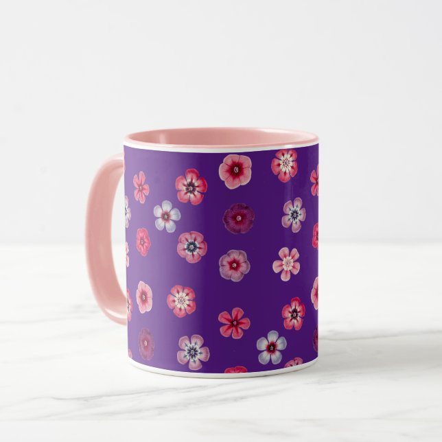 Purple and Pink Flowers Vintage Style Mug (Front Left)