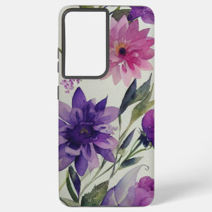 Purple and Pink Flowers with Green Leaves Samsung Galaxy Case