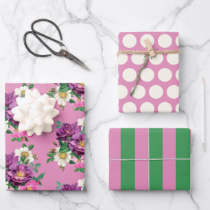 Purple and Pink Flowers Wrapping Paper Sheet Set