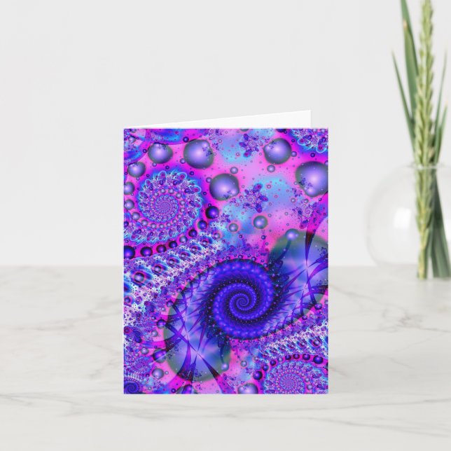 Purple and Pink Fractal Swirl Note Card (Front)
